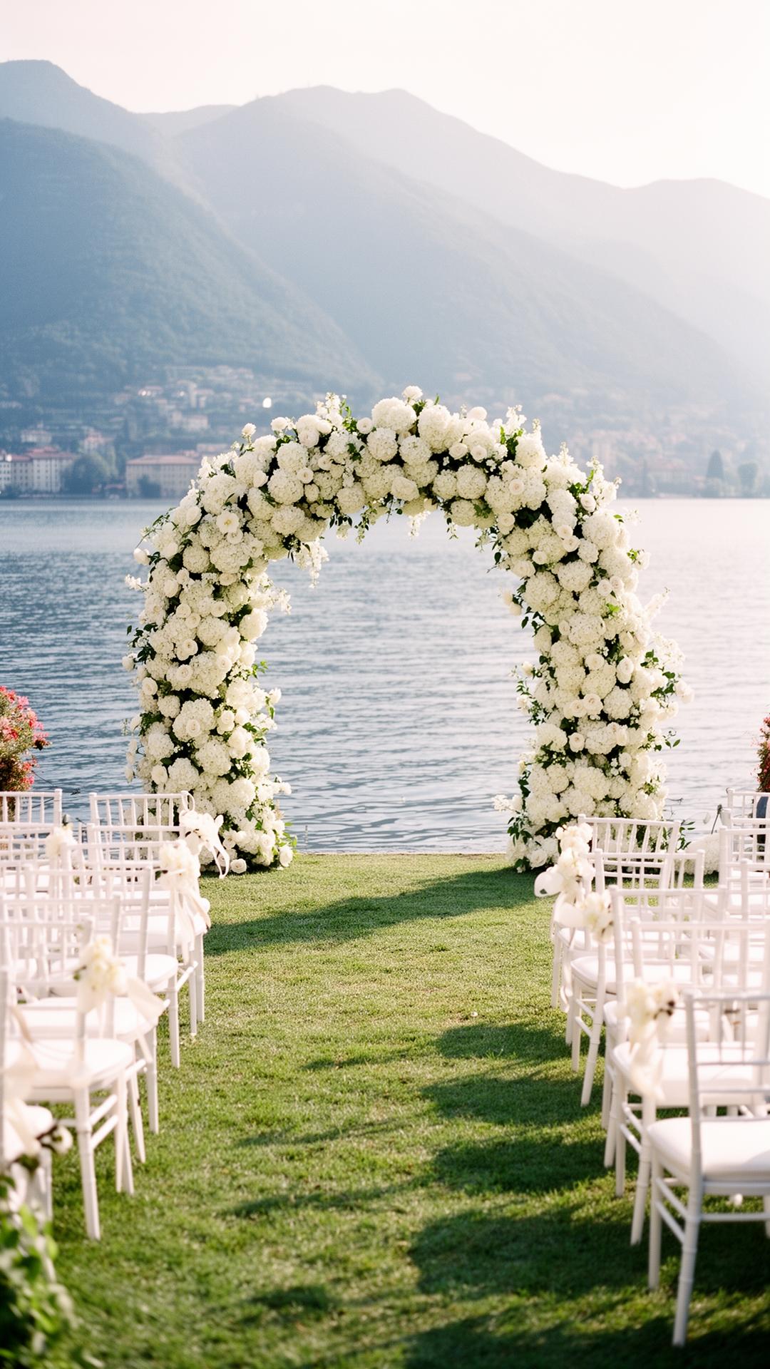 Lakeside floral ceremony arch