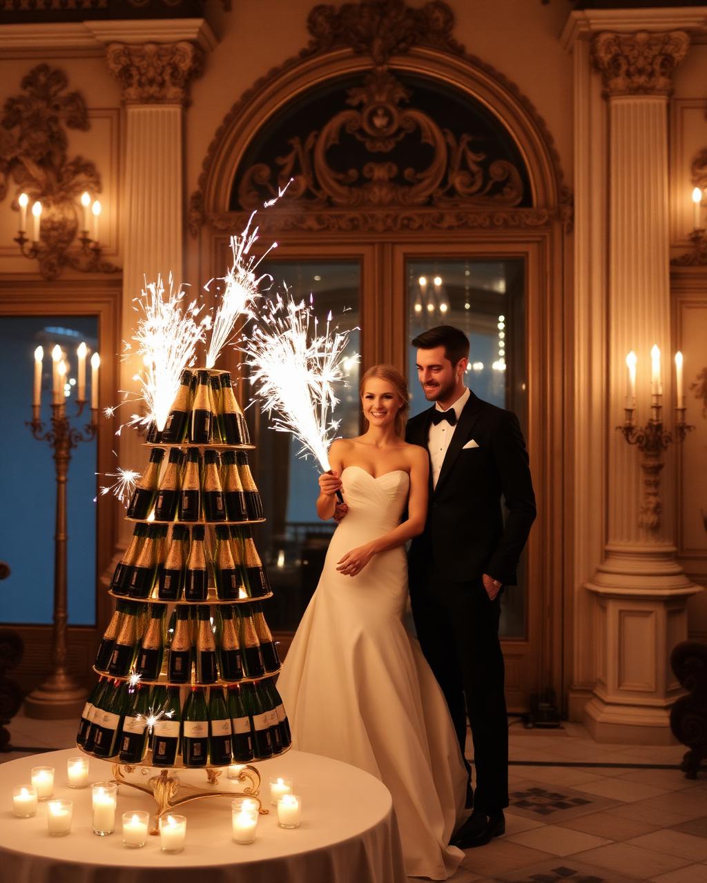 Champagne tower in baroque hall