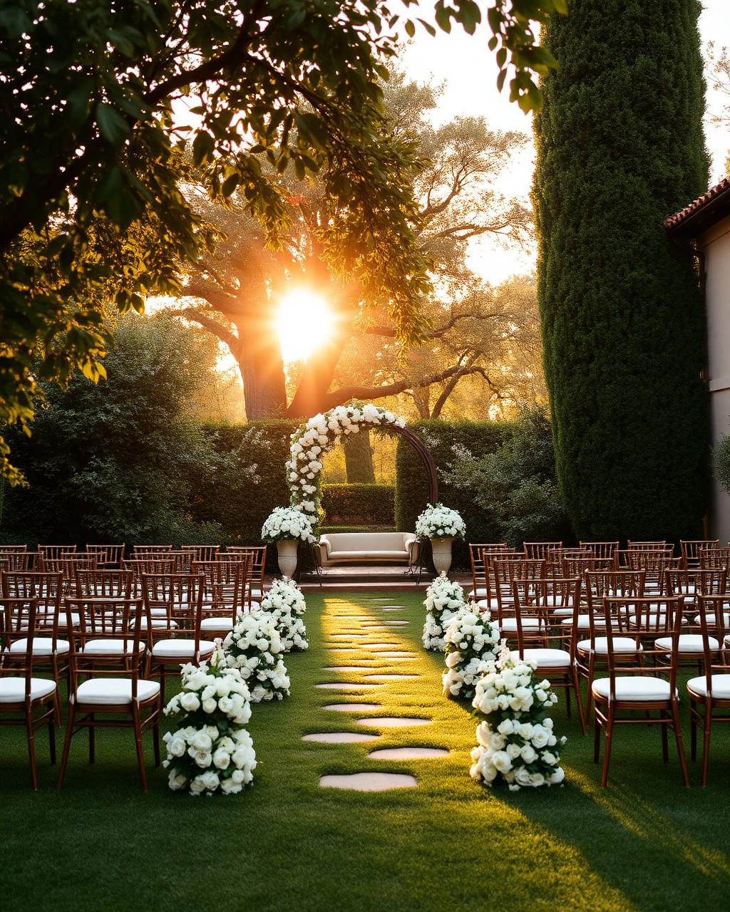 Garden ceremony at golden hour