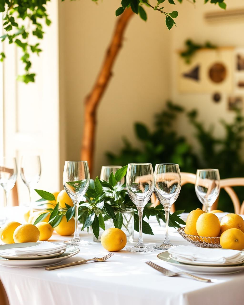 Lemon table setting in the sun